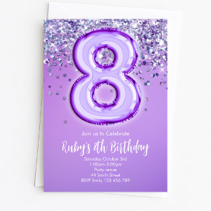 Lila-glitzernde Einladung zum 8. Geburtstag