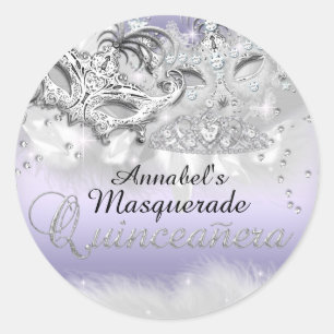 Lila Glitzernde Masken-Quinceanera-Aufkleber Runder Aufkleber