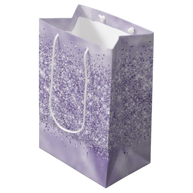 Lila Glitzy Glitzer       Mittlere Geschenktüte (Vorderseite Schrägansicht)