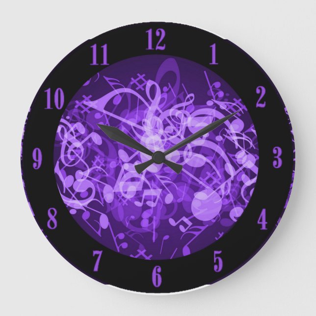 Lila Glow Musiknoten Wall Clock Große Wanduhr (Vorderseite)
