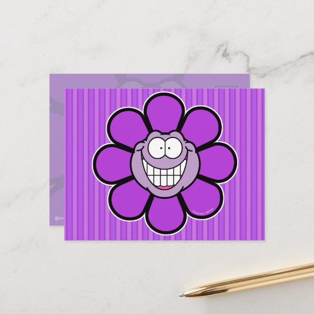 Lila glückliche Blumen-Schraubenzieher-Grafik Postkarte (Vorderseite/Rückseite Beispiel)