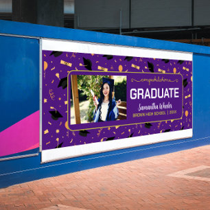 Lila Glückwunsch Graduate Custom Foto Abschluss Banner