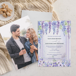 Lila Glyzinien Lila Blumenbogen Foto Hochzeit Einladung