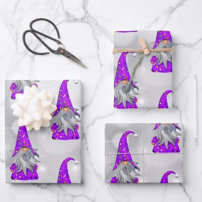 Lila Gnome Geschenkpapier Set (Vorderseite)
