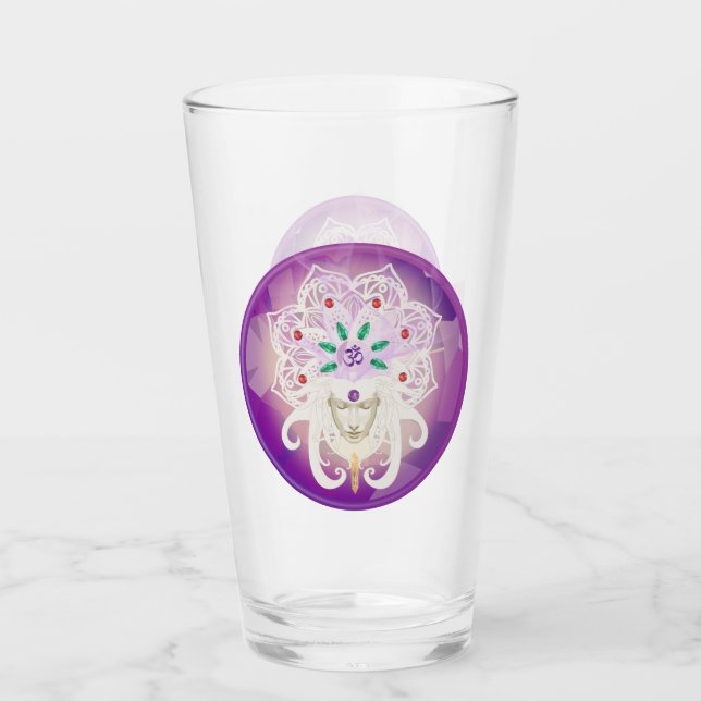 Lila Goddess Meditation Om Zen Trinkglas Glas (Vorderseite)