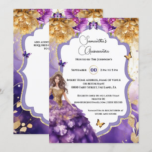 Lila Gold 15. Quinceañera Schmetterling Party Einladung