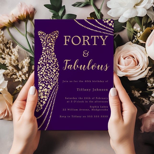 Lila & Gold 40 & Fab 40 Geburtstag Einladung (Von Creator hochgeladen)
