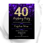 Lila Gold 40. Geburtstag Einladung<br><div class="desc">40. Party Einladung. Elegantes lila Design mit Imitate Glitzer Gold. Mit stilvollen Diamanten,  Bokeh-Leuchten und Skript-Schriftart. Männer oder Frauen laden ein. Ideal für eine stilvolle Geburtstagsparty. Personalisieren Sie Ihre persönlichen Daten. Nachricht,  wenn Sie weitere Anpassungen benötigen. Gedruckte Zazzle Einladungen oder Sofortdownload digitalen druckbaren Vorlage.</div>