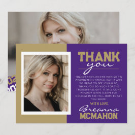 Lila & Gold Abschluss 2 Foto Dankeschön Karte