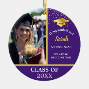 Lila Gold Abschluss Custom Foto Class of 2025 Keramik Ornament