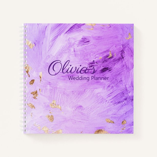 Lila Gold Abstrakt Name Hochzeitsplaner Notizbuch (Vorderseite)