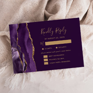 Lila Gold Achat Essensoptionen Pflaumenhochzeit RS RSVP Karte