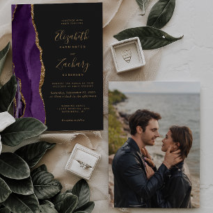 Lila Gold-Achat-Foto Dunkle Hochzeitseinladung Einladung