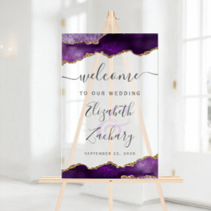 Lila Gold Achat Hochzeits Willkommen Acrylschild