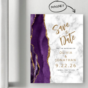 Lila Gold Achat Marmor Hochzeit Save the Date Magneteinladung