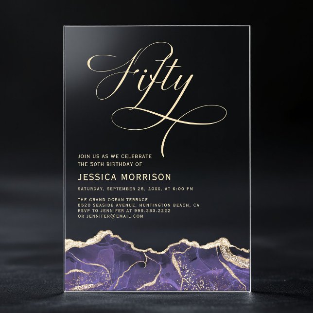 Lila Gold Agate 50. Geburtstagsparty Acryleinladungen (Von Creator hochgeladen)