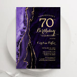 Lila Gold Agate 70. Geburtstag Einladung<br><div class="desc">Lila und goldene Altersgruppe 70. Geburtstagsfeier Einladung. Elegantes modernes Design mit Aquarellfarben-marmorgeode Hintergrund,  Imitate Glitzer Gold und Typografie Skript-Schriftart. Die trendige Einladungskarte eignet sich perfekt für eine stilvolle Damenfeier. Gedruckte Zazzle Einladungen oder Sofortdownload digitalen druckbaren Vorlage.</div>
