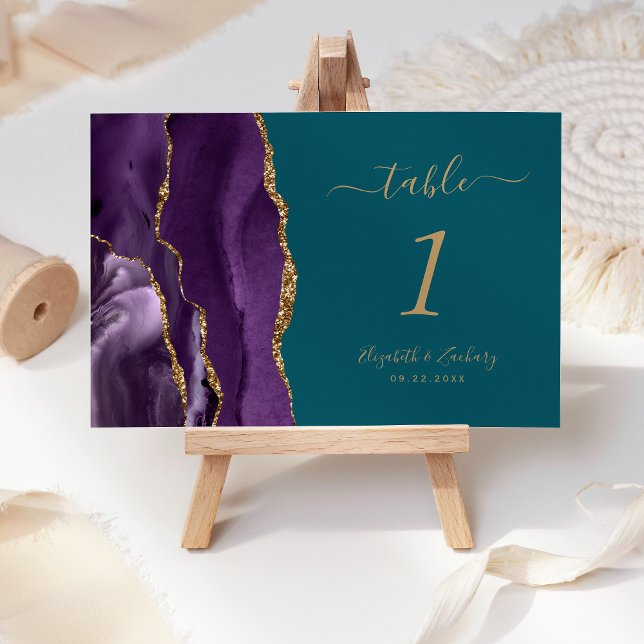 Lila Gold Agate Aquamarin Wedding Tischnummer (Von Creator hochgeladen)
