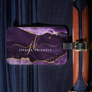 Lila Gold Agate Geode Script Initials Monogram Gepäckanhänger