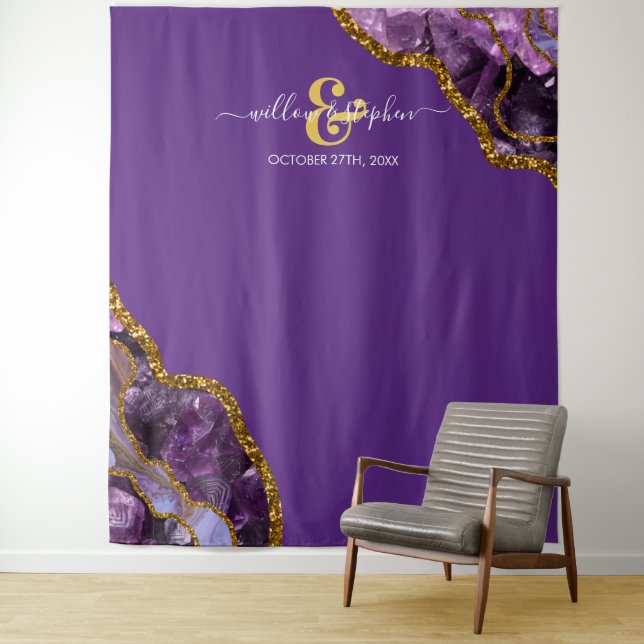 Lila Gold Agate Geode Wedding Backdrop Banner Wandteppich (Beispiel)