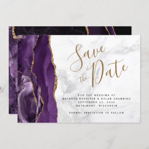 Lila Gold Agate Gray Marble Save the Date Karte