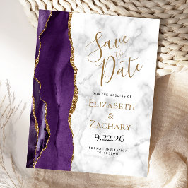 Lila Gold-Agate-Marmor Save the Date Ankündigungspostkarte