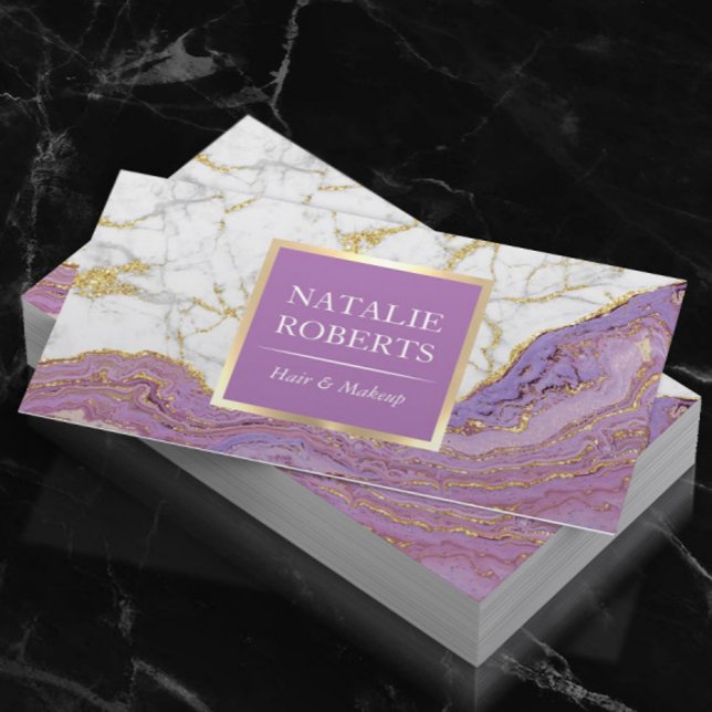 Lila Gold Agate Moderner Marmorhair Makeup Artist Visitenkarte (Von Creator hochgeladen)