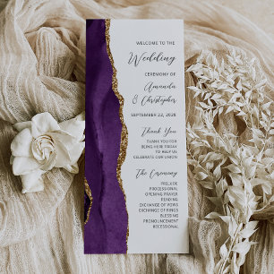 Lila Gold Agate Script-Hochzeitsprogramm