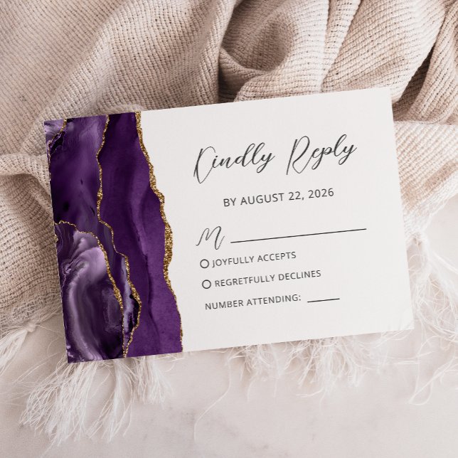 Lila Gold Agate Script Wedding RSVP Card Karte (Von Creator hochgeladen)