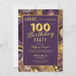 Lila Gold Agate Überraschung 100. Geburtstagsparty Einladung