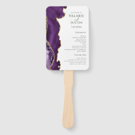 Lila Gold Agate Wedding Program Hand Fan Fächer