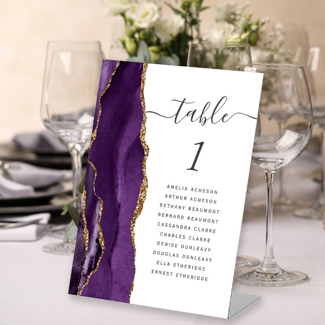 Lila Gold Agate Wedding Tischnummer Sockelschild (Von Creator hochgeladen)