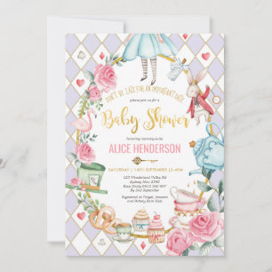 Lila Gold Alice im Wunderland Baby Shower Tee Einladung