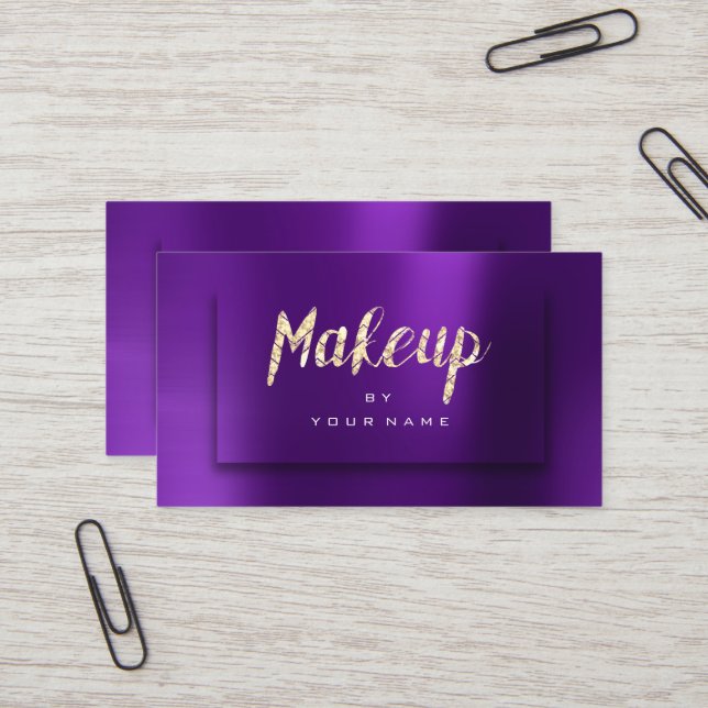 Lila Gold Amethyst Typograph Makeup Artist 3D Visitenkarte (Vorderseite/Rückseite Beispiel)