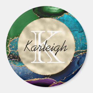 Lila Gold Aqua Green Monogram Magnet