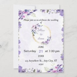 Lila Gold Ästhetik Wasserfarbe Blumen Hochzeit Einladung
