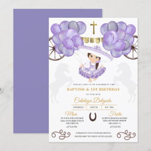 Lila & Gold Baby Charra Dress Balloons Taufe Einladung