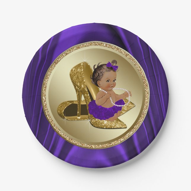 Lila Gold Baby Duschpapier-Teller Pappteller (Vorderseite)