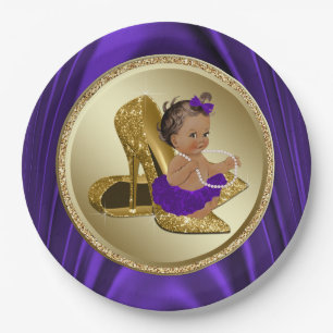 Lila Gold Baby Duschpapier-Teller Pappteller