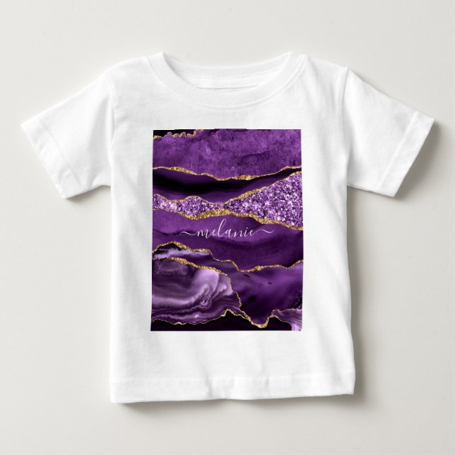 Lila Gold Baby T - Shirt mit Individuelle Name (Vorderseite)