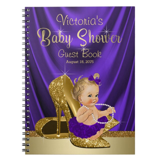 Lila Gold Ballerina Baby Showbook Notizblock (Vorderseite)