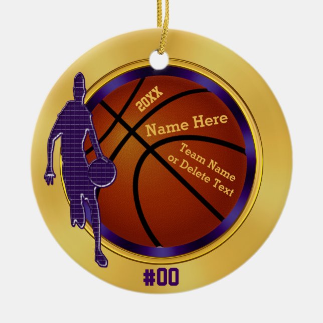 Lila, Gold, Basketballverzierungen für Jungen, Tra Keramik Ornament (Vorne)