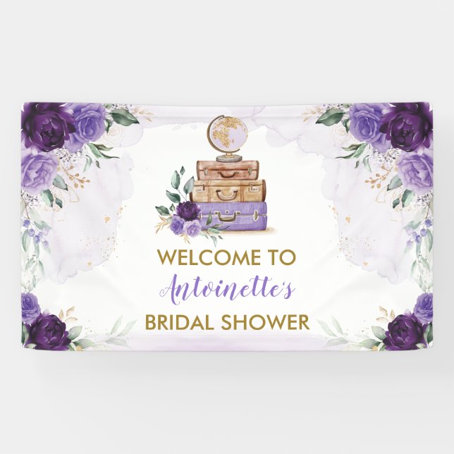 Lila Gold Blume Travel Brautparty Willkommen Banner (Horizontal)