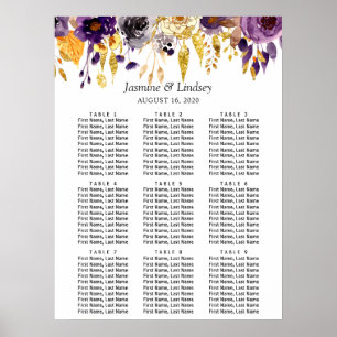 Lila Gold Blumen Hochzeits-Sitzplan Poster