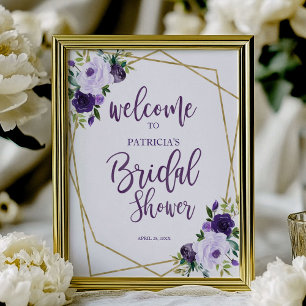 Lila Gold Blumen Hochzeitsdusche Willkommen Poster