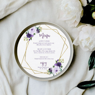 Lila Gold Blumen Runde Hochzeitsdusche-Speisekarte Einladung