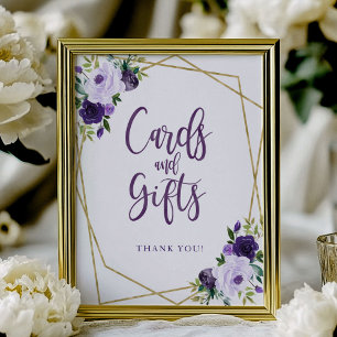Lila Gold Blumenkarten und Geschenke Schild