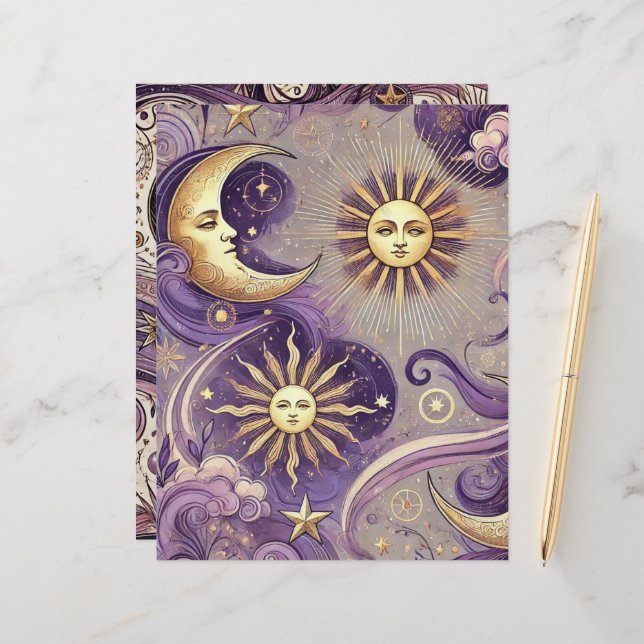 Lila & Gold Boho Celestial Sun & Moon Scrapbook (Vorderseite/Rückseite Beispiel)