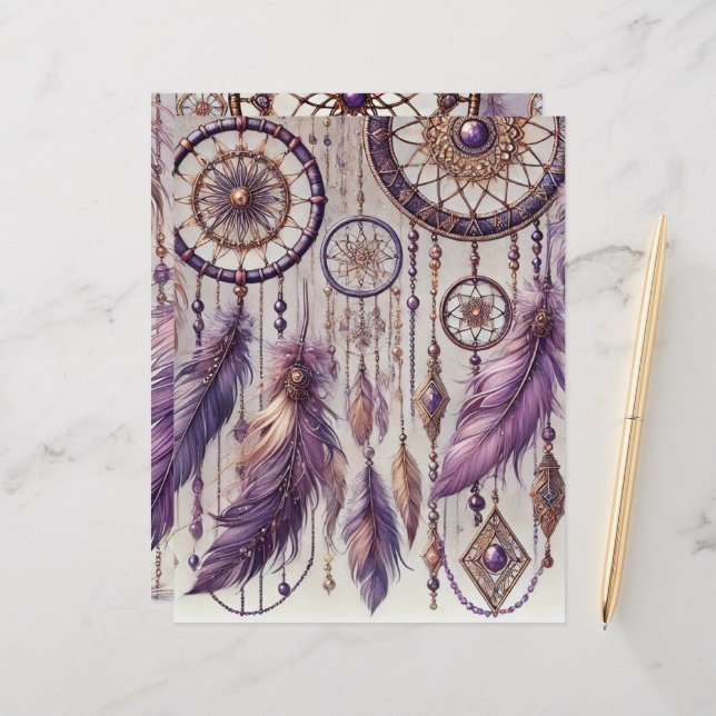 Lila & Gold Boho Dreamcatcher Pattern Scrapbook (Vorderseite/Rückseite Beispiel)