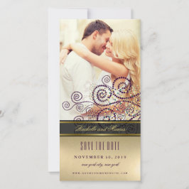 Lila & Gold Boho Spiral Dots Elegantes Foto Save The Date
